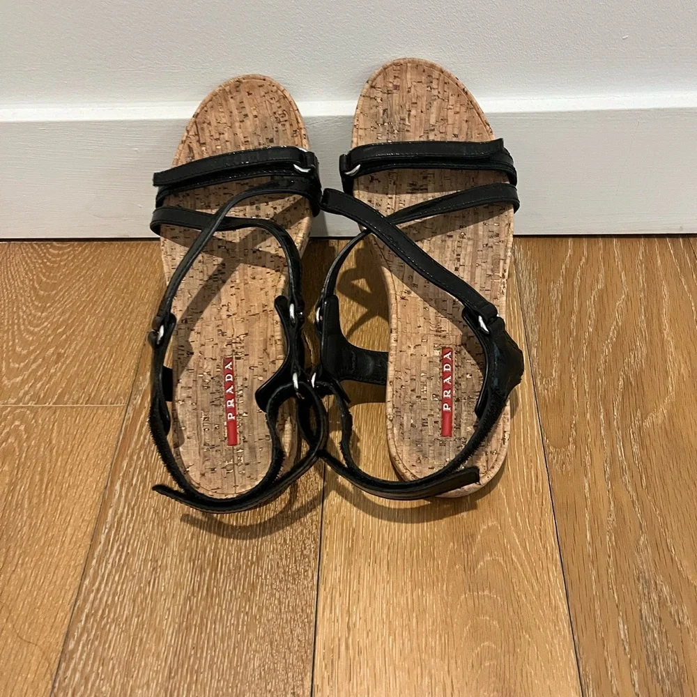 Prada Sport Black Cork Sandals used Velcro - Picture 6 of 8